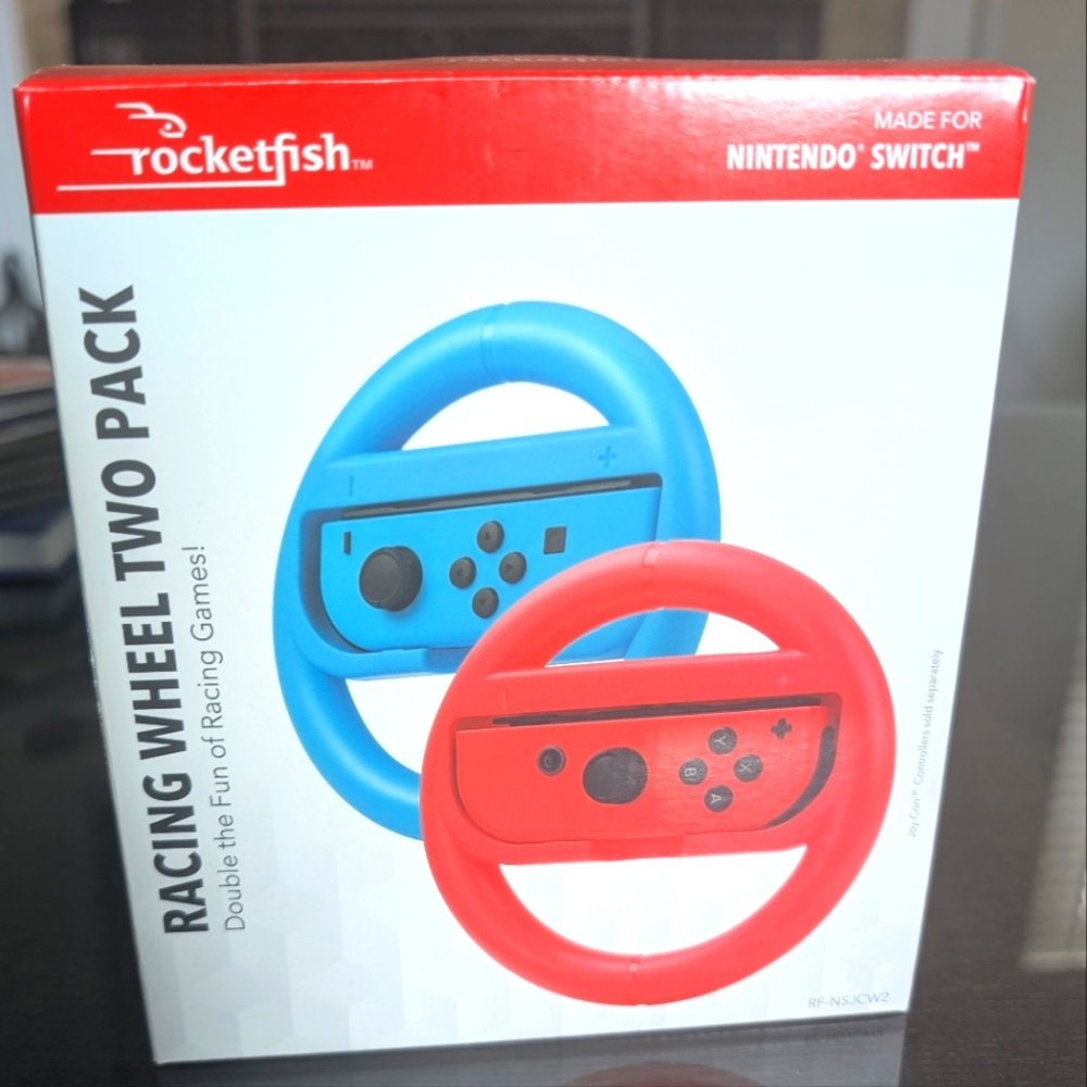 Rocketfish Joy Con Racing Steering Wheel 2 Pk. for Nintendo Switch Red/Blue